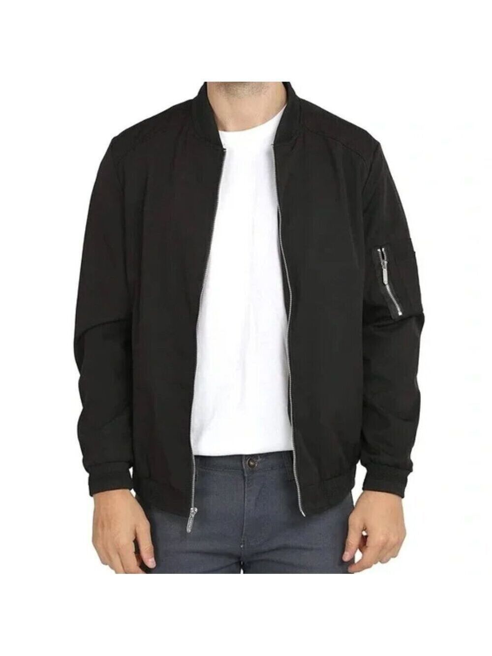 Black Lightweight Bomber Zip Up Jacket with Pockets Size Large